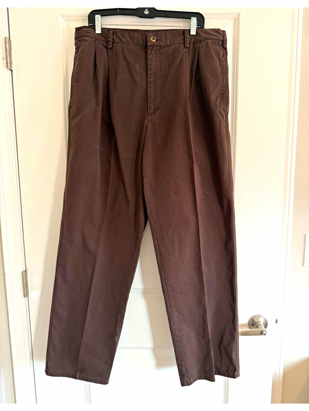 Vtg Woolrich Rugged Outdoorwear Bark Brown Cotton Pleated Pants Straight 36x32